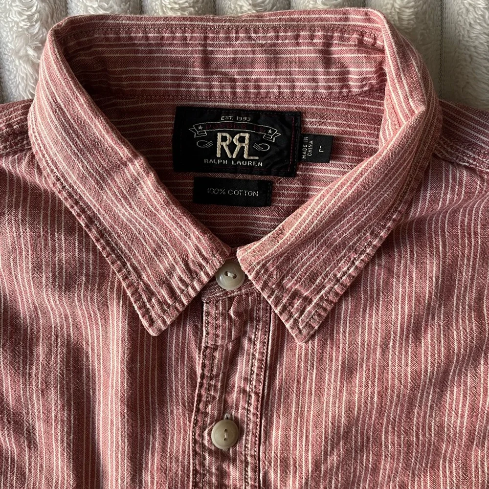 Ralph Lauren Double RL Red Striped Button Down Shirt Sz L - Picture 1 of 6